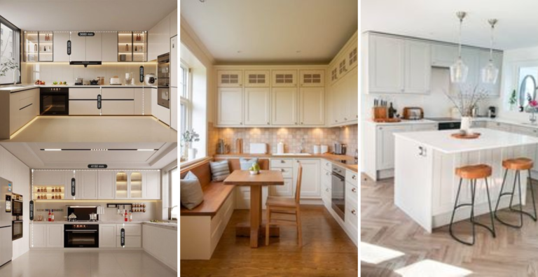 l shaped white kitchen